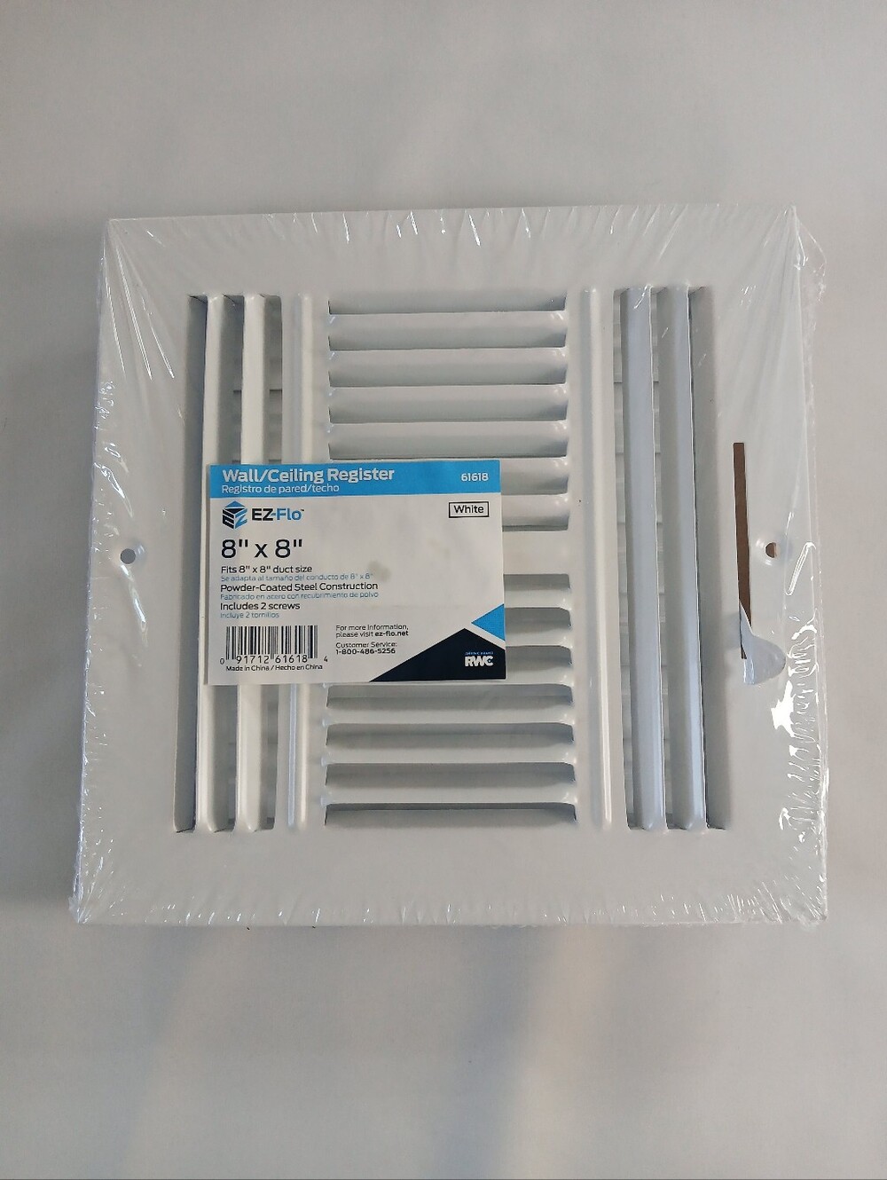 New EZ-Flo White 8" x 8" 4-Way Wall/Ceiling Register 61618